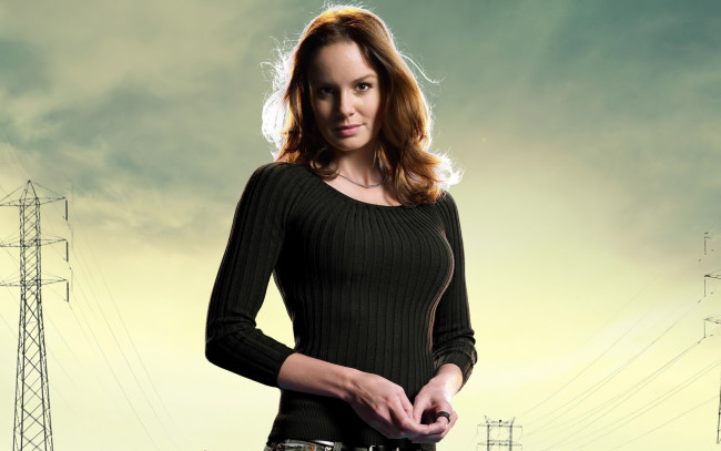 Обои картинки фото девушки, sarah wayne callies, столпы, эллектросети, брюнетка, небо