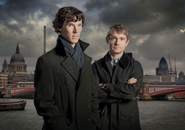 Обои картинки фото кино фильмы, sherlock , сериал, темза, лондон, джон, шерлок