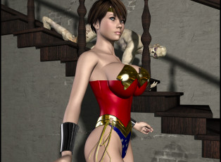 Картинка lordsnot 3д+графика фантазия+ fantasy лестница существо фон взгляд девушка