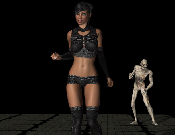 Обои картинки фото lordsnot, 3д графика, фантазия , fantasy, существо, фон, взгляд, девушка