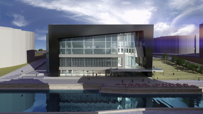 Обои картинки фото 3д графика, архитектура , architecture, небо, дом, бассейн, облака