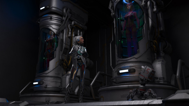 Обои картинки фото 3д графика, фантазия , fantasy, оружие, фон, взгляд, девушка