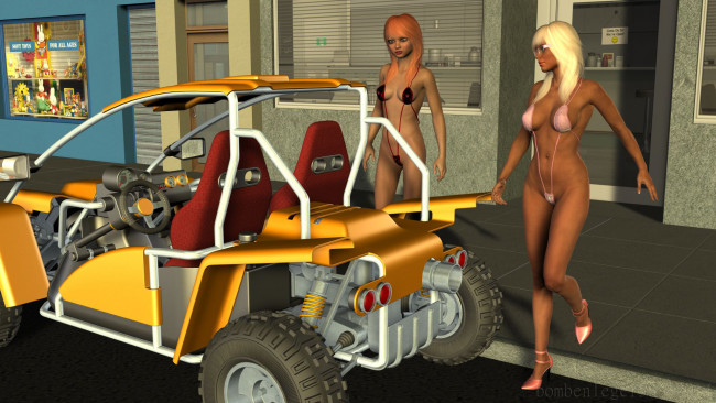Обои картинки фото автомобили, 3d car&girl, взгляд, девушки, автомобиль, фон
