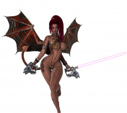 Картинка 3д+графика существа+ creatures демон оружие фон взгляд девушка