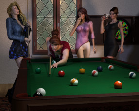 Картинка 3д+графика люди+ people взгляд девушки бильярд фон