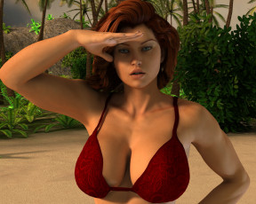 Картинка 3д+графика люди+ people фон взгляд девушка рыжая