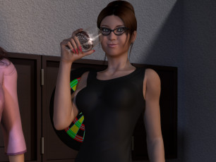 Картинка 3д+графика люди+ people девушка бокал фон взгляд