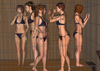 Картинка 3д+графика фантазия+ fantasy клетка фон взгляд девушки