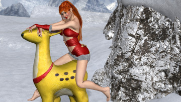 Картинка 3д+графика люди+ people взгляд девушка олень фон