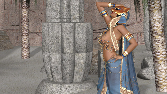 Обои картинки фото 3д графика, люди , people, маска, фон, девушка, взгляд