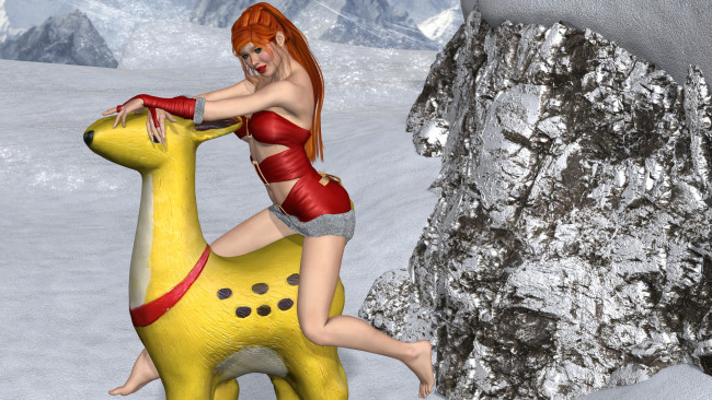 Обои картинки фото 3д графика, люди , people, взгляд, девушка, олень, фон