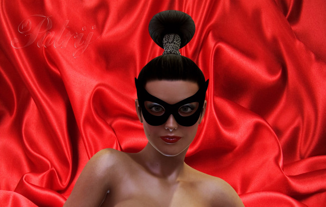 Обои картинки фото 3д графика, портрет , portraits, фон, маска, взгляд, девушка