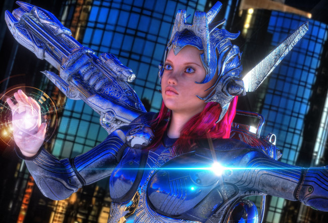 Обои картинки фото 3д графика, фантазия , fantasy, фон, взгляд, магия, девушка