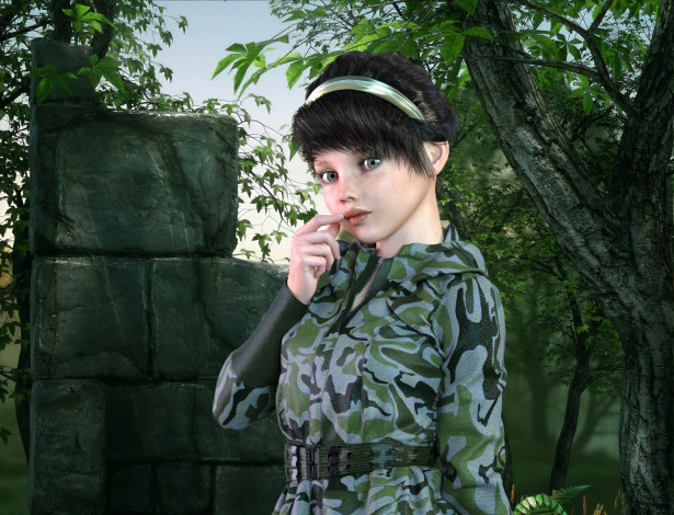 Обои картинки фото 3д графика, люди , people, фон, взгляд, девушка