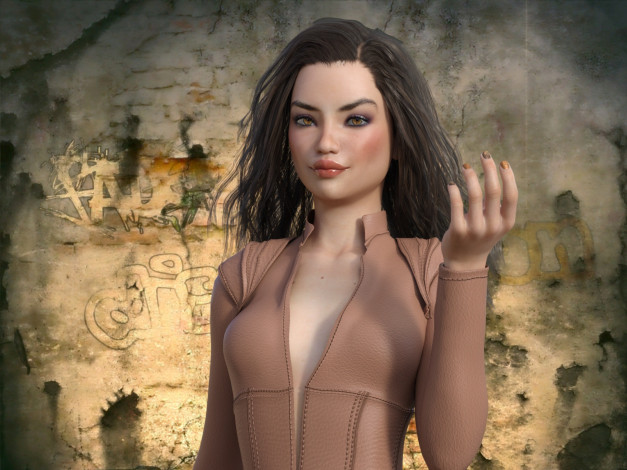 Обои картинки фото 3д графика, люди , people, фон, взгляд, девушка