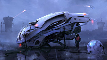 Картинка фэнтези транспортные+средства пилот time-space traveller шар летательный аппарат joseph diaz