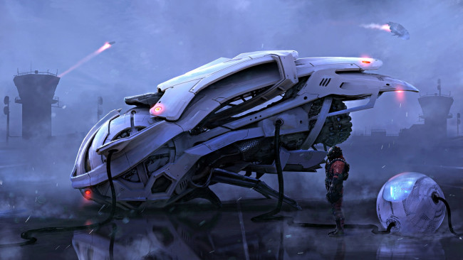 Обои картинки фото фэнтези, транспортные средства, пилот, time-space, traveller, шар, летательный, аппарат, joseph, diaz