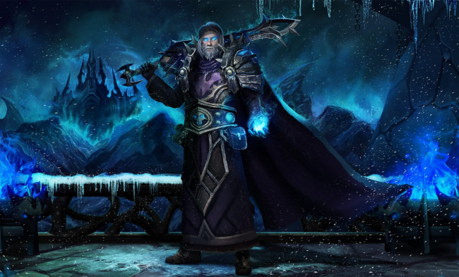 Обои картинки фото фэнтези, маги,  волшебники, магия, зима, фон, мужчина, взгляд, меч