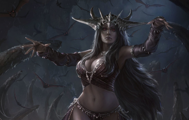 Обои картинки фото фэнтези, девушки, королева, ночь, арт, queen, of, dark, chin, likhui