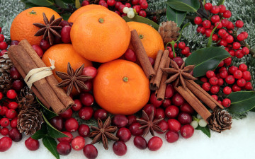 Картинка еда разное корица анис мандарины клюква
