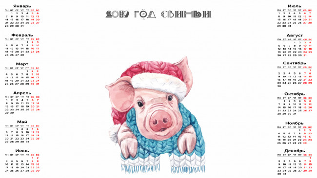 Обои картинки фото календари, праздники,  салюты, шапка, поросенок, шарф, свинья