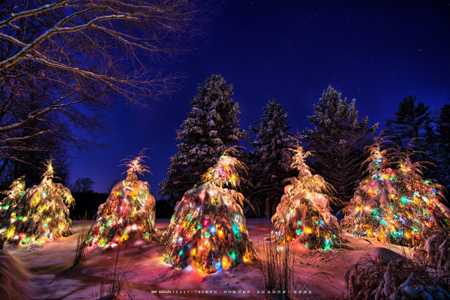 Обои картинки фото календари, праздники,  салюты, елка, гирлянда, снег, зима