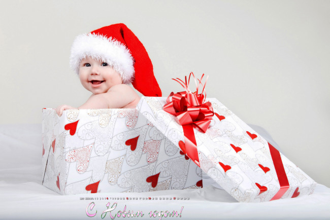 Обои картинки фото календари, праздники,  салюты, коробка, шапка, ребенок