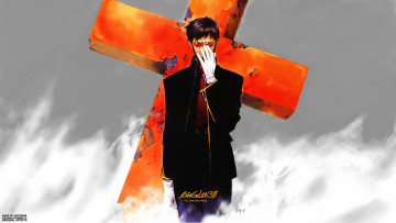 Картинка аниме evangelion ikari профессор gendo перчатки очки огонь крест