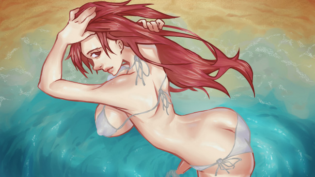 Обои картинки фото рисованное, люди, взгляд, фон, девушка, купальник