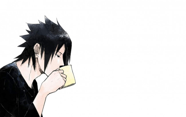 Обои картинки фото аниме, naruto, учиха, саске, чашка