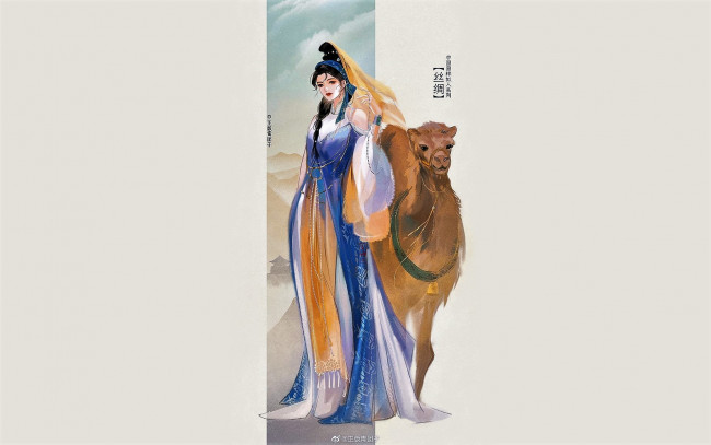 Обои картинки фото рисованное, люди, девушка, верблюд