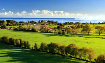 обоя города, - пейзажи, дома, луга, деревья, море