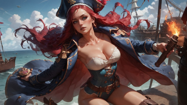 Обои картинки фото фэнтези, девушки, нейросети, графика, нейроарт, ai, art, нейронные, сети, рисунки, нейро, искусство, нейрографика, graphics, neuroart, neural, networks, drawings, neuro, neurography, девушка, пират