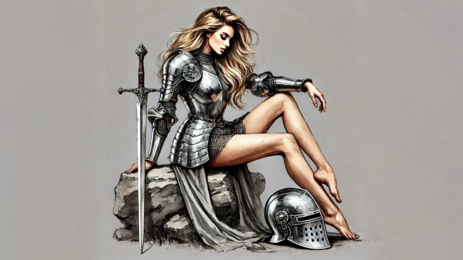 Обои картинки фото фэнтези, люди, нейросети, графика, нейроарт, ai, art, нейронные, сети, рисунки, нейро, искусство, нейрографика, graphics, neuroart, neural, networks, drawings, neuro, neurography, девушка, рыцарь