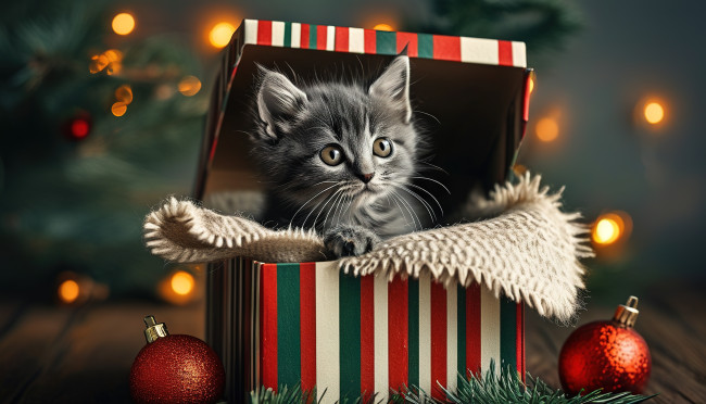 Обои картинки фото праздничные, - разное , новый год, кот, кошка