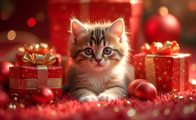Обои картинки фото праздничные, - разное , новый год, кот, кошка