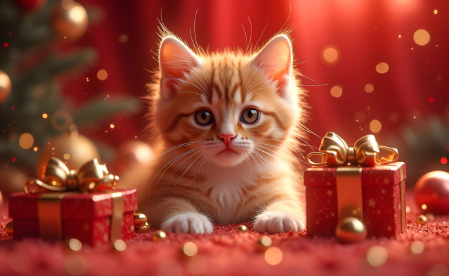 Обои картинки фото праздничные, - разное , новый год, кот, кошка