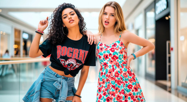 Обои картинки фото 3д графика, люди , people, девушки, подруги, магазины