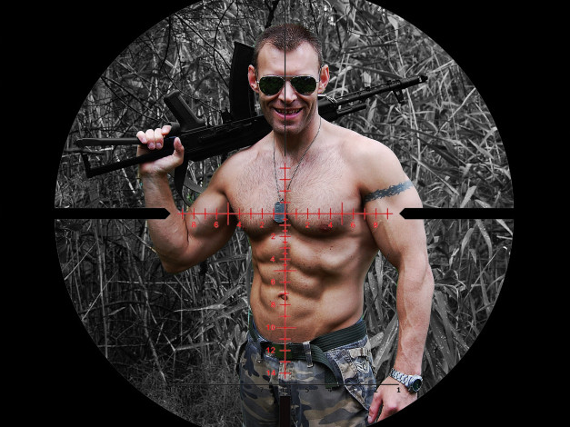 Обои картинки фото прицеле, оружие, армия, спецназ, мускулы, воин