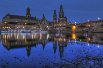 Картинка города дрезден германия ночь река отражение