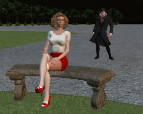 Картинка 3д+графика people+ люди скамейка девушка парень