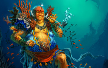 Картинка фэнтези существа вода пузыри кораллы ракушки