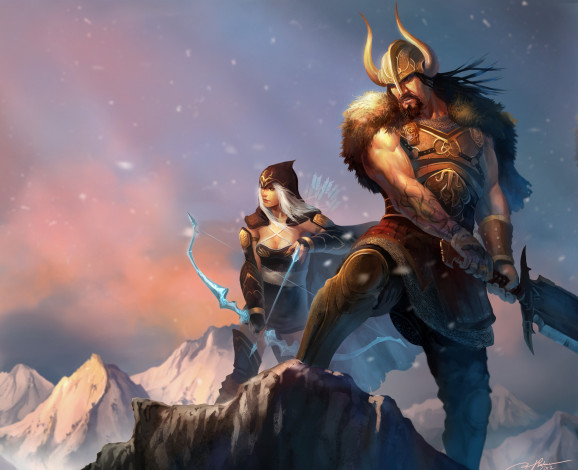 Обои картинки фото фэнтези, люди, воин, горы, амазонка