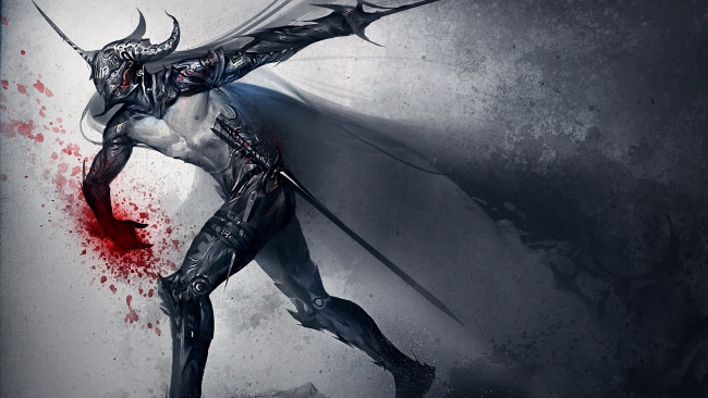 Обои картинки фото фэнтези, роботы,  киборги,  механизмы, кровь, шлем