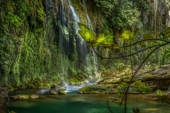 Обои картинки фото природа, водопады, лес, река, водопад