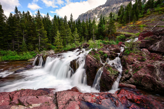 Обои картинки фото природа, водопады, лес, река, водопад