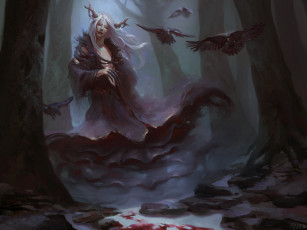 Картинка фэнтези существа вороны рога существо зима лес