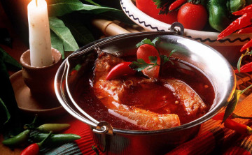 Картинка еда первые+блюда перец рыбный котелок суп свеча