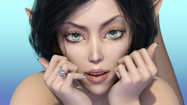 Обои картинки фото 3д графика, эльфы , elves, эльфийка, фон, взгляд