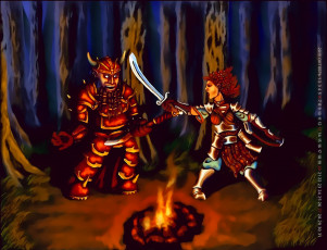 Картинка календари фэнтези ночь лес оружие рога существо 2019 calendar костер